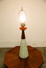 Mid Century Modern Table Lamp Light Ceramic White Green Mcm Walnut Vintage Round