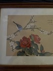 Vtg Signed Japanese Art Silk Painting Blue Bird On Branch Framed  13 X 17  In