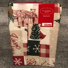 St Nicholas Square Tablecloth Christmas Tree Snowman Birds Patchwork 60x102  Nwt