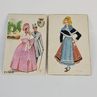 Lot Of 2 Antique Art Embroidered Spain Postcards Signed Colorful Madrid Pretty