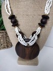 Vintage Tribal Oceanic Papua New Guinea Large Round Wooden Medallion Necklace