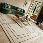 Modern Geometric Area Rug  Handmade Wool Rug  Ivory Beige Border  Luxury Carpet