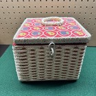 Vintage Singer Sewing Basket Box Strawberry Floral Wicker Japan Sewing Kit