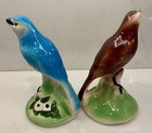 Pair 2 Vtg Ceramic Porcelain Birds Statues Blue Bird Brown Majolica Mexico Rare
