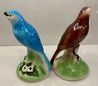 Pair Vtg Ceramic Porcelain Birds Statues Blue Bird Brown Majolica Mexico Rare