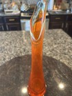 Vintage Mcm Amberina Glass Swung Bud Vase Glows Under Uv Light 12 5 Tall