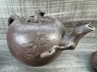 Rare Zisha Clay Carved Yixing Teapot With Cup And Saucers