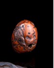 Antique Daruma Netsuke     Red-stained Wood   Walnut   Inlaid Eyes