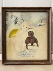      Unusual Antique Old American Folk Art Painting  Eskimo   Rabbit - 1920 Signed