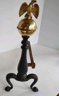 Vintage Andirons American Brass Bald Eagle And Globe Top Cast Iron Fireplace 