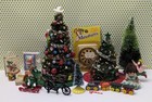 Vintage Miniature Dollhouse Furniture Christmas Trees Decorations Toy Set Lot