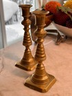 Victorian 1890s Solid Brass English Beehive Pushup Candlesticks Reg  No 223580
