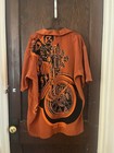 Harley Davidson Motorcycles Men s Sz M Button Up Rust Orange Dual Graphic Shirt