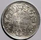 British India 1862 b  Bust  Silver 1 One Rupee 5 Dots Km-473 1 C25-336