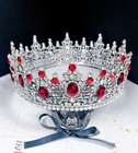 Royal Queen Crown  Red Crystal Crown  Silver Wedding Party Crown  Prom Crown