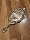 Antique Vintage Ornate Art Nouveau Hand Mirror Cherub Angel Floral Motif