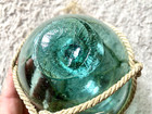 Vintage Japanese Glass Fishing Float W  Net     Blue Green  Made In Japan Mark