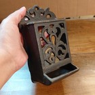 Vintage Ornate Cast Iron Wall Mount Match Holder Safe Kitchen Decor 7  X 4 