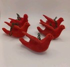5 Vintage Mid Century Red Bird Flocked Plastic Ornaments Cardinal Christmas