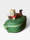 Vintage Green Pixie Elf Figurine On Leaf Trinket Box Dish Japan 4   