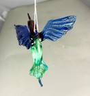 Blown Glass Animal Hummingbird Figurine Hanging Ornament Murano Style Blue 4 9 