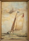 Antique Oil Painting Of 19th Century Racing Boat Signed 1891  Ornate Frame 18x14