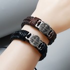 St  Benedict Medal Leather Bracelet - Brown black  Religious Jewelry  Adjustable