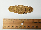 Vintage Five Coins Brooch Pin  Gold Tone