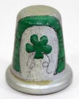 Vintage Hand Painted Good Luck 4 Leaf Clover Wooden Thimble