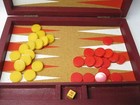 Vintage Bakelite Backgammon Game Set Marbled Red White Butterscotch Checkers