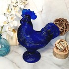 Cobalt Blue Glass Depression Style Rooster Chicken Candy Dish  Hen On Nest  Bowl