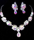 Ab Crystal Choker Rhinestone Necklace Earring Set Bridal Prom Pageant