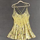 Vintage Victorias Secret Chemise M Yellow Floral Satin Nightie Slip Dress Y2k
