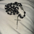Antique Italian Rosary Ebony Wood Crucifix 31  Wood Beads Catholic Italy Old