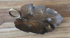 Vintage Coppercraft Guild Leaf Shape Trinket Dish Copper Brass Handle  Footed 6 