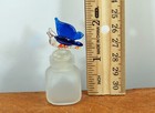 Vintage Miniature Perfume Bottle With Art Glass Butterfly Stopper 2  Cobalt 