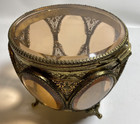 Large Vintage Ormolu Filigree   Beveled Amber Glass Jewelry Box Casket 6  X6 