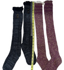 2 Boutique Vintage Lace Trim Boot Sock Knee High Length Black And Mauve Mixed