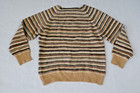 Vintage Wool Sweater Size S 70s Sandy Beige Olive Brown Stripe Raglan Sleeve
