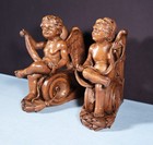 13  Tall Pair Of French Antique Solid Walnut Wood Highly Carved Cherubs