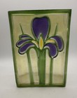 Vintage Romania Embossed Stained Glass Iris Vase For Ftd 1985 Rectangle Textured