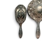 Vintage Ornate Silver Tone Vanity Mirror Brush   Comb 3 Piece Set