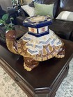 Vtg Hollywood Regency Chinese Decorative Ceramic Turtle Garden Stool Plant Stand