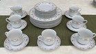 Vintage Abingdon Dinnerware Porcelain Pink Orange Flowers Platinum Japan 41-pc
