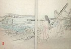 Japanese Woodblock Print Beach Driftwood Original 1880s Meiji Japan Vintage