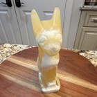 Egypt Yellow   White Banded Cat Figurine Sculpture W  Felt Bottom 5 5    Tall