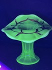 Uranium Vaseline Glass 1930   s Vase  Sterling Silver Art Nouveau Embellishment