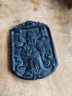 Natural Chinese God Of Wealth Pendant Blace Jade Hand Carving