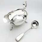 Larger Sized 1 2 Pint Sauce Boat Hoofed Feet Antique With Ladle - Silver Plated