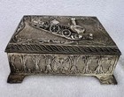 Vtg Silver Toned Snuff Box Locomotive Ornate Art Nouveau Design Japan 4 25 